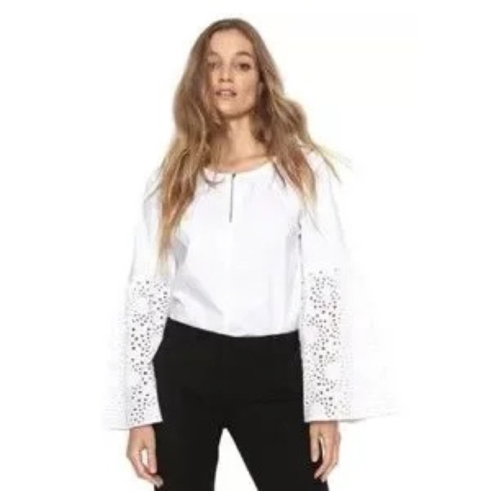 BANANA REPUBLIC Blouse White Eyelet Lace Bell Sleeves size XS - Picture 5 of 10